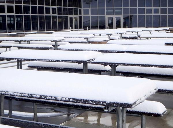 Coronet Peak base building received 9cm of snow on tables on the deck. 